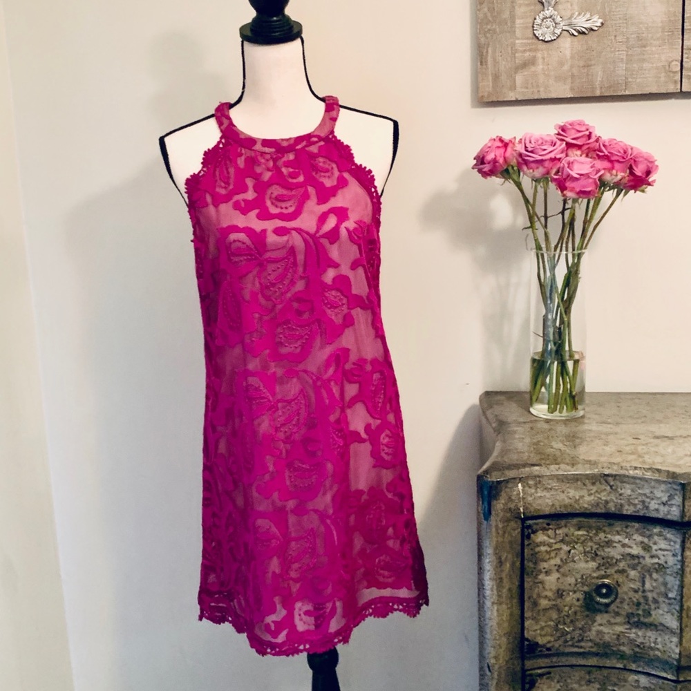 Skies are Blue magenta lace halter dress, EUC, S